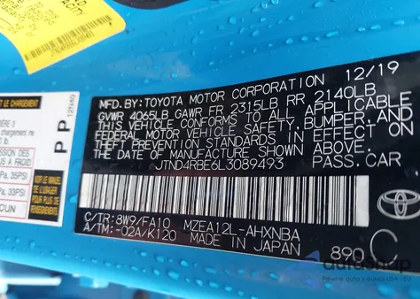 2020 Toyota Corolla Se from USA, damaged, VIN JTND4RBE6L3089493